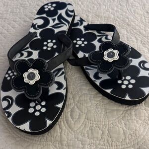 Vera Bradley Black and White Floral Flip Flops
